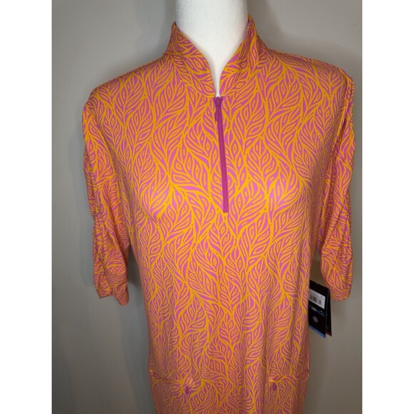 Ibkul Ruched Elbow Sleeve Dress Sally Orange Peel / Hot Pink Size XL NWT - Picture 3 of 11